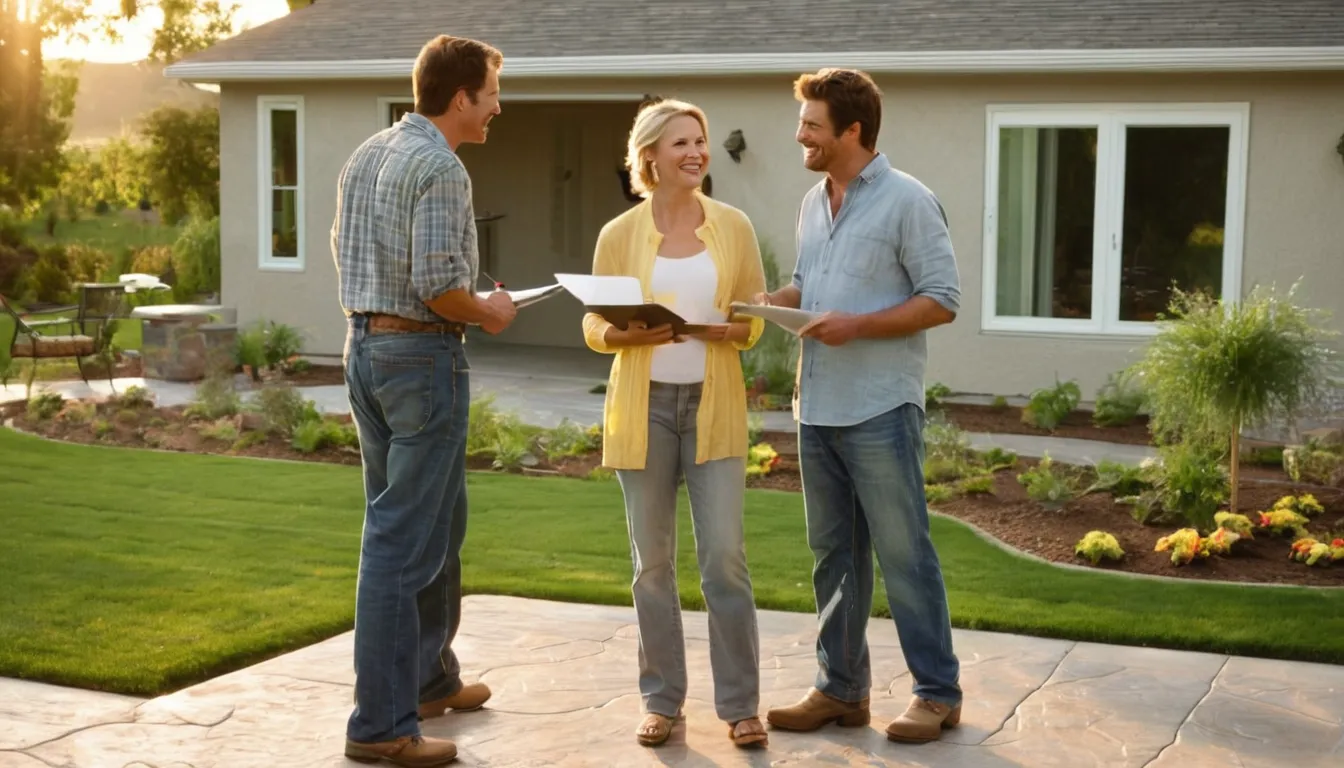Homeowners reviewing a new stamped concrete patio with a local provider in the North Bay area